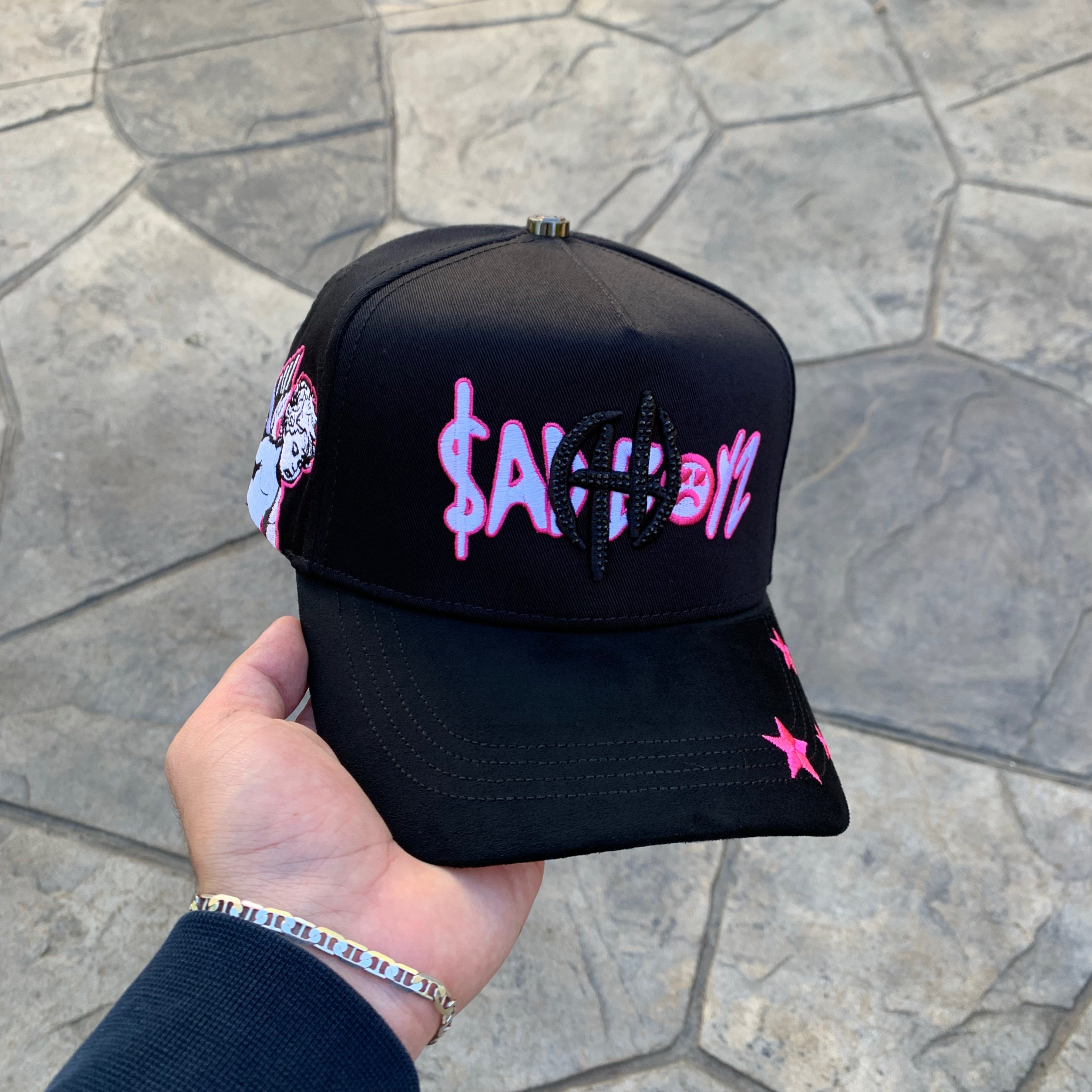 Sad Boyz SnapBack Hat Pink and Black Droval